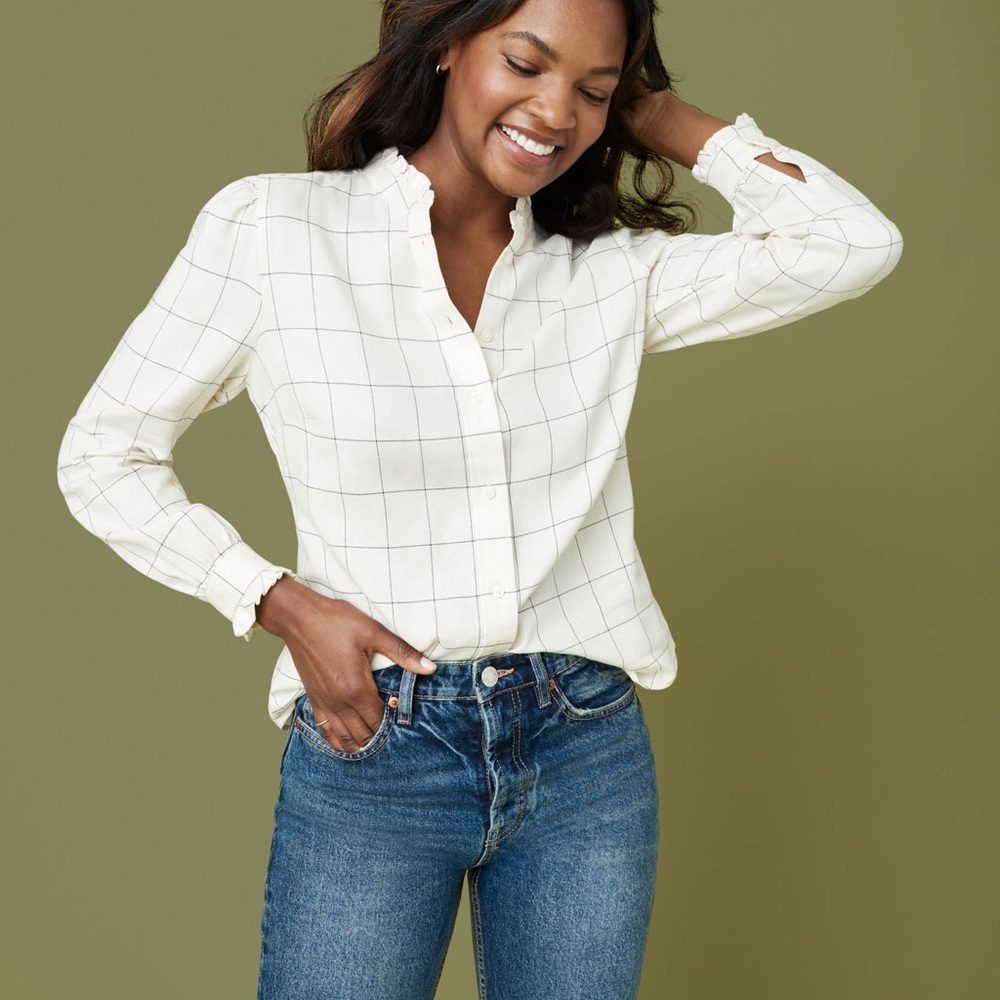 UNTUCKit Women’s Winona Plaid Button Front Long Sleeve Dress Shirt White Size 6